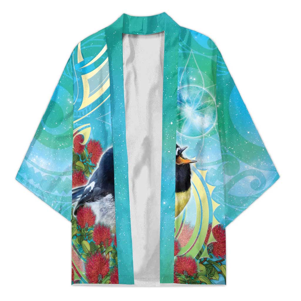 New Zealand Tomtit Kimono Maori Koru With Pohutukawa Galaxy Style - Polynesian Pride