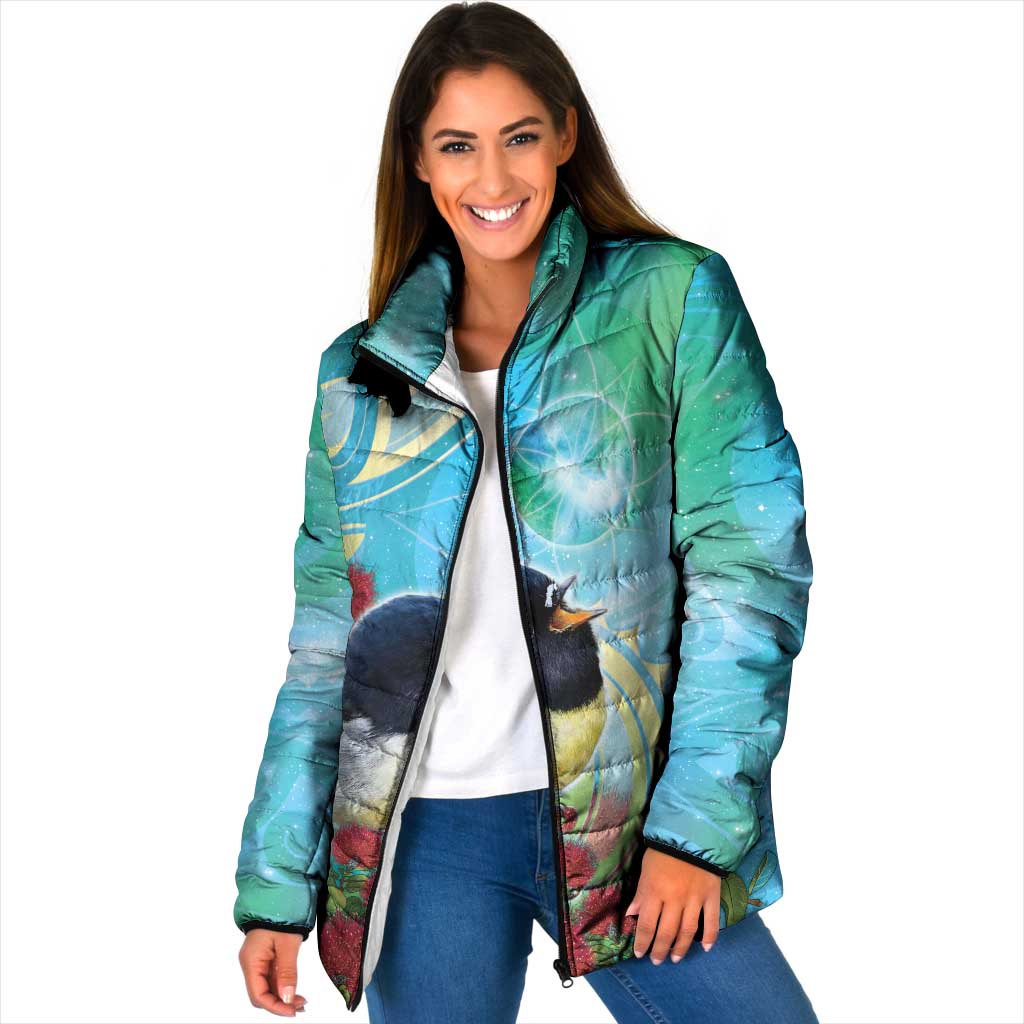 New Zealand Tomtit Padded Jacket Maori Koru With Pohutukawa Galaxy Style - Polynesian Pride