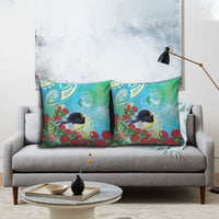 New Zealand Tomtit Pillow Cover Maori Koru With Pohutukawa Galaxy Style - Polynesian Pride