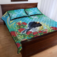 New Zealand Tomtit Quilt Bed Set Maori Koru With Pohutukawa Galaxy Style - Polynesian Pride