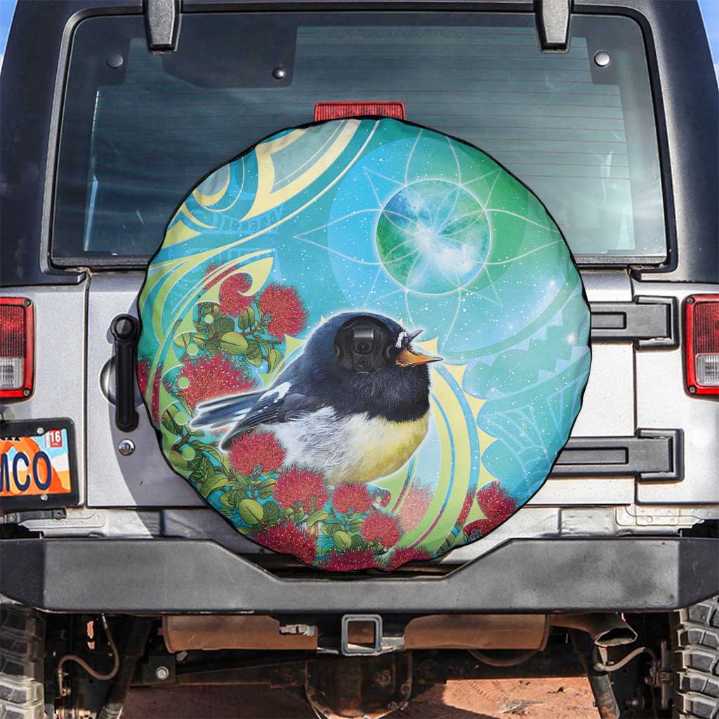 New Zealand Tomtit Spare Tire Cover Maori Koru With Pohutukawa Galaxy Style - Polynesian Pride