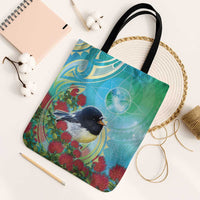 New Zealand Tomtit Tote Bag Maori Koru With Pohutukawa Galaxy Style - Polynesian Pride
