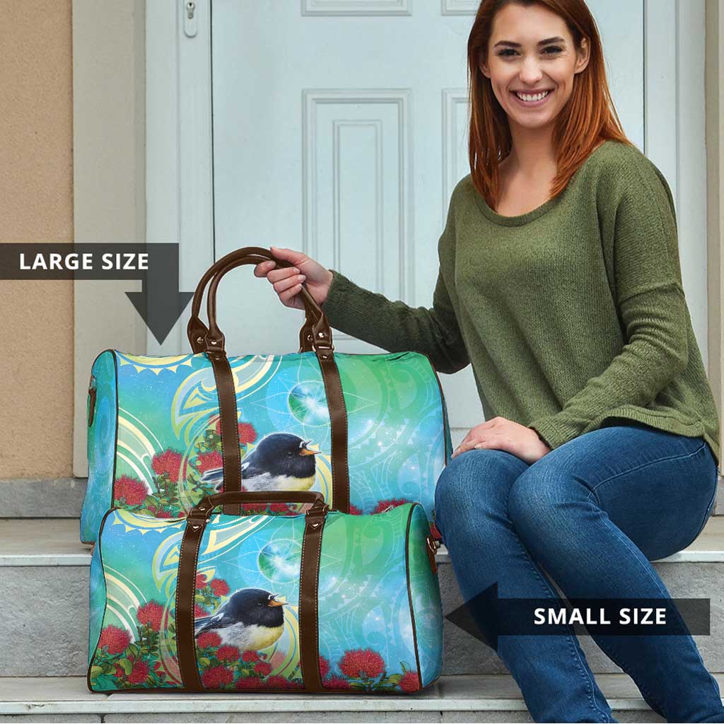 New Zealand Tomtit Travel Bag Maori Koru With Pohutukawa Galaxy Style - Polynesian Pride