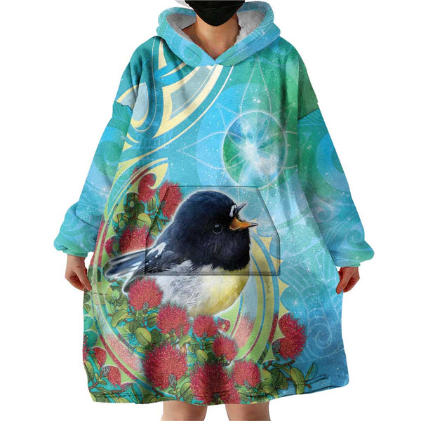 New Zealand Tomtit Wearable Blanket Hoodie Maori Koru With Pohutukawa ...