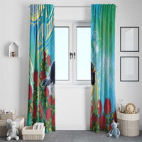 New Zealand Tomtit Window Curtain Maori Koru With Pohutukawa Galaxy Style - Polynesian Pride