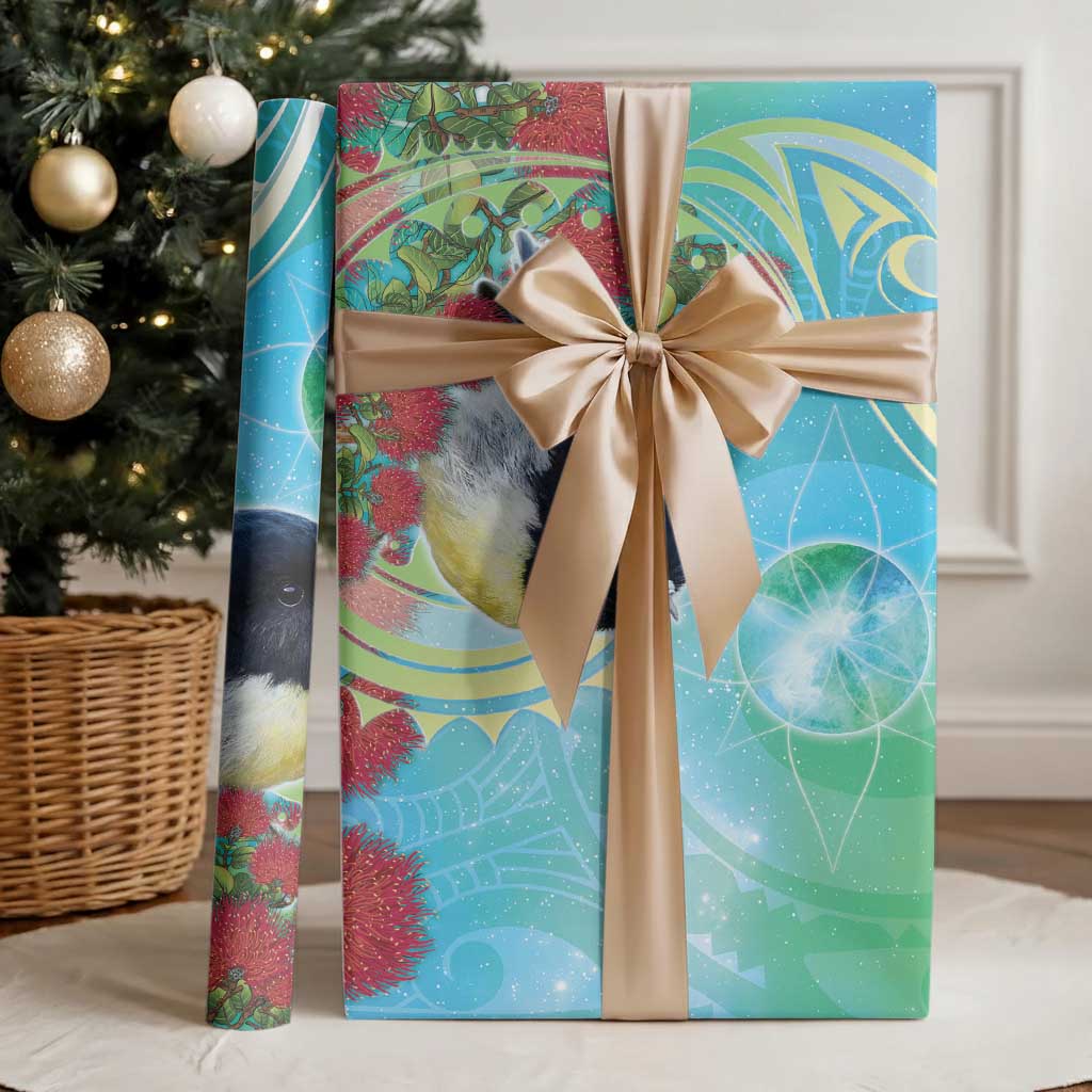 New Zealand Tomtit Wrapping Paper Maori Koru With Pohutukawa Galaxy Style