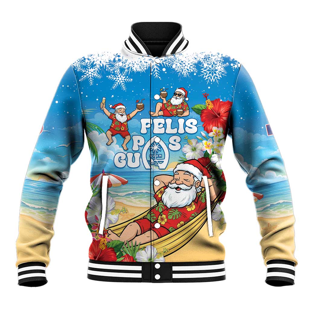 Guam Christmas Baseball Jacket Felis Pasgua Chilling Santa - Polynesian Pride