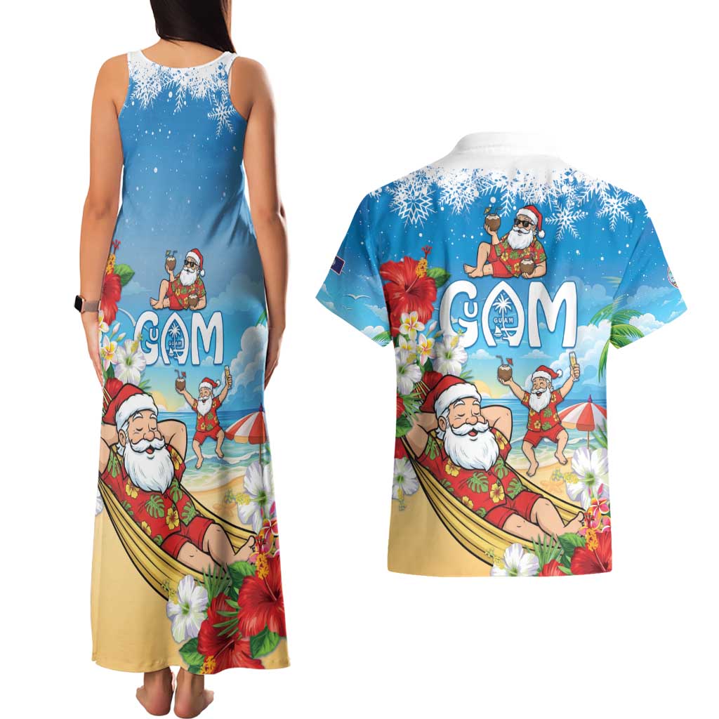 Guam Christmas Couples Matching Tank Maxi Dress and Hawaiian Shirt Felis Pasgua Chilling Santa - Polynesian Pride