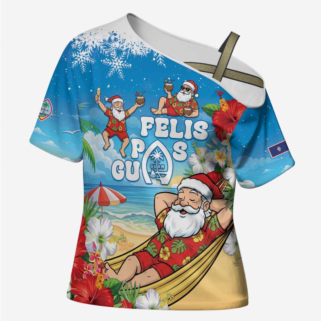 Guam Christmas Cross Shoulder Shirt Felis Pasgua Chilling Santa - Polynesian Pride