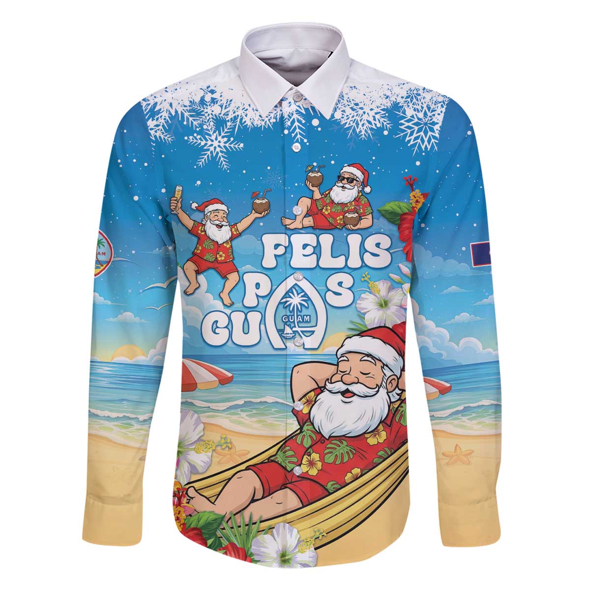 Guam Christmas Family Matching Off The Shoulder Long Sleeve Dress and Hawaiian Shirt Felis Pasgua Chilling Santa - Polynesian Pride