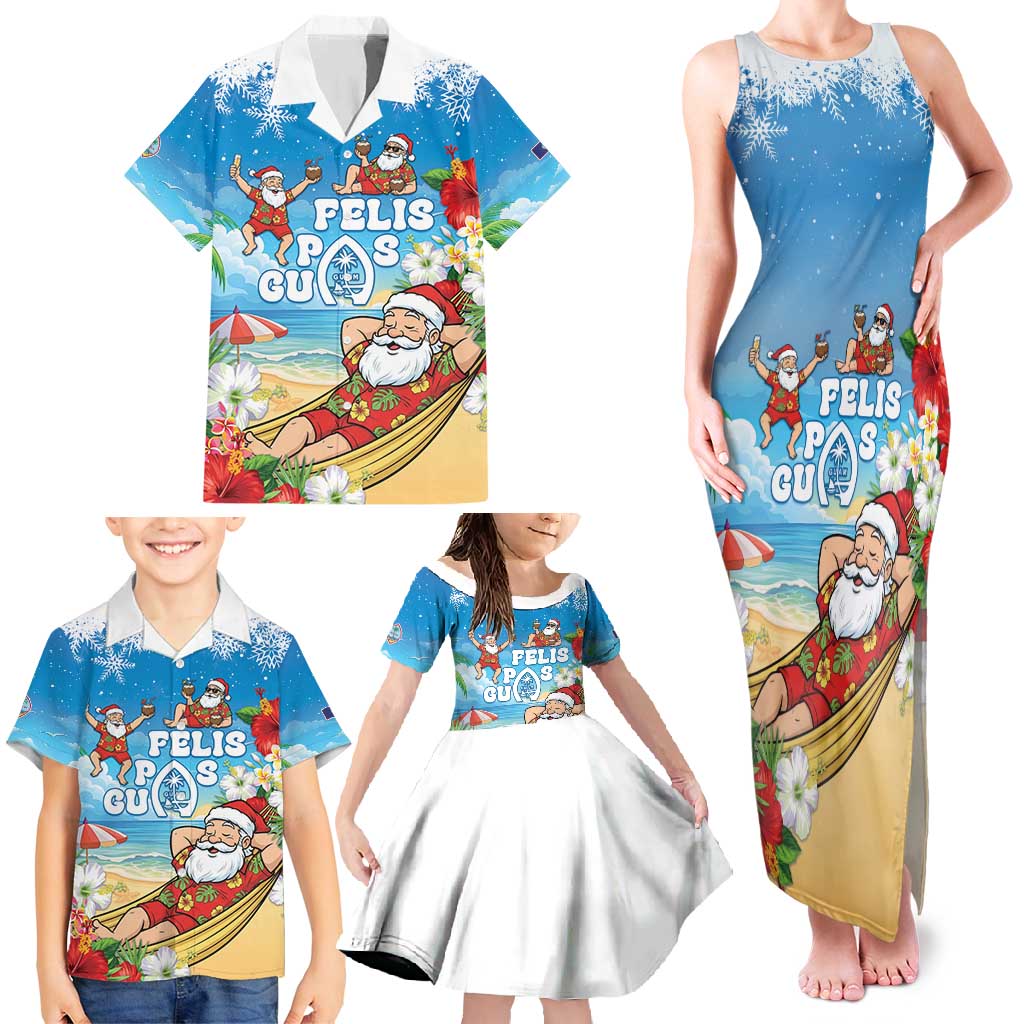 Guam Christmas Family Matching Tank Maxi Dress and Hawaiian Shirt Felis Pasgua Chilling Santa - Polynesian Pride