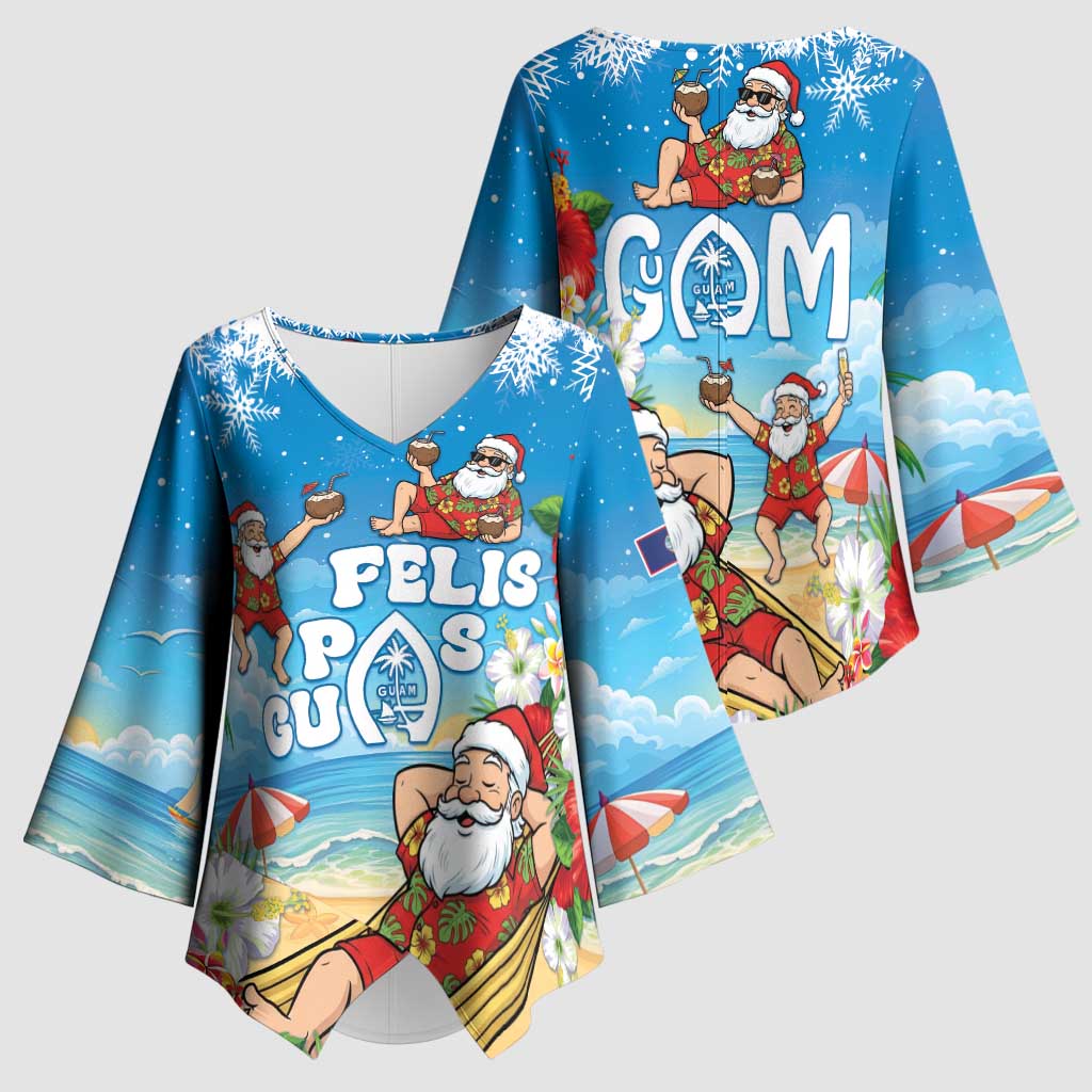 Guam Christmas Kimono Sleeve Blouse Felis Pasgua Chilling Santa - Polynesian Pride