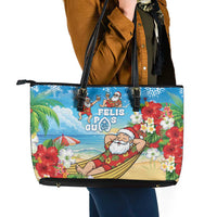 Guam Christmas Leather Tote Bag Felis Pasgua Chilling Santa - Polynesian Pride