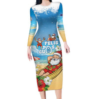 Guam Christmas Long Sleeve Bodycon Dress Felis Pasgua Chilling Santa - Polynesian Pride