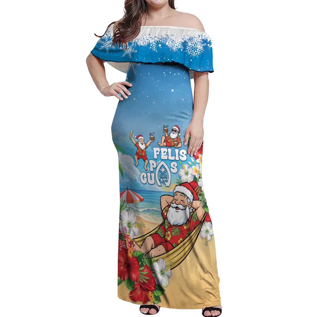Guam Christmas Off Shoulder Maxi Dress Felis Pasgua Chilling Santa - Polynesian Pride