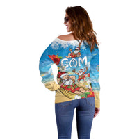 Guam Christmas Off Shoulder Sweater Felis Pasgua Chilling Santa - Polynesian Pride