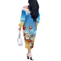 Guam Christmas Off The Shoulder Long Sleeve Dress Felis Pasgua Chilling Santa - Polynesian Pride