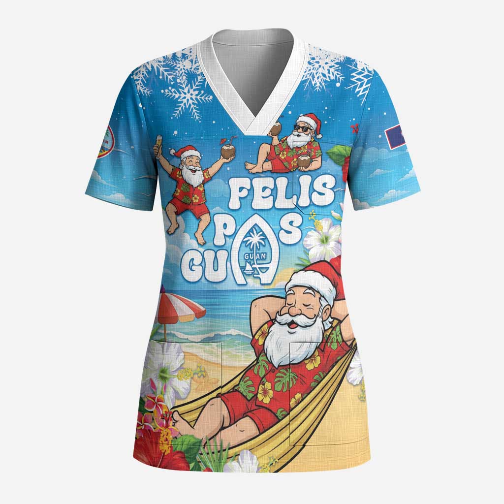 Guam Christmas Scrub Top Felis Pasgua Chilling Santa - Polynesian Pride