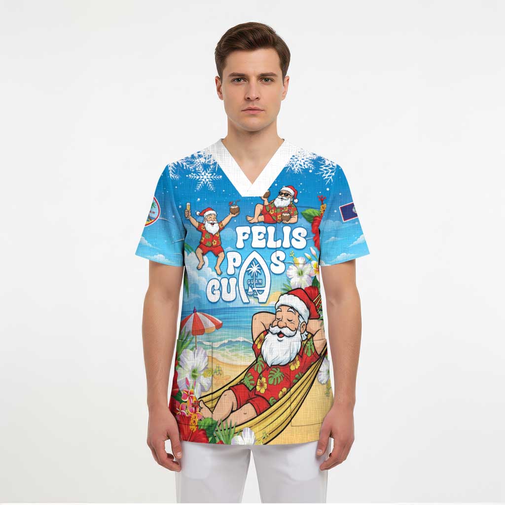 Guam Christmas Scrub Top Felis Pasgua Chilling Santa - Polynesian Pride