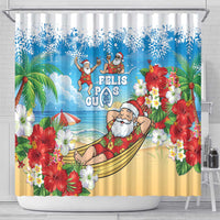 Guam Christmas Shower Curtain Felis Pasgua Chilling Santa - Polynesian Pride