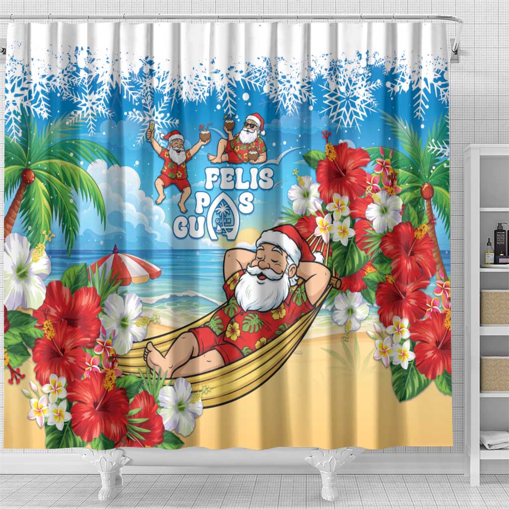 Guam Christmas Shower Curtain Felis Pasgua Chilling Santa - Polynesian Pride