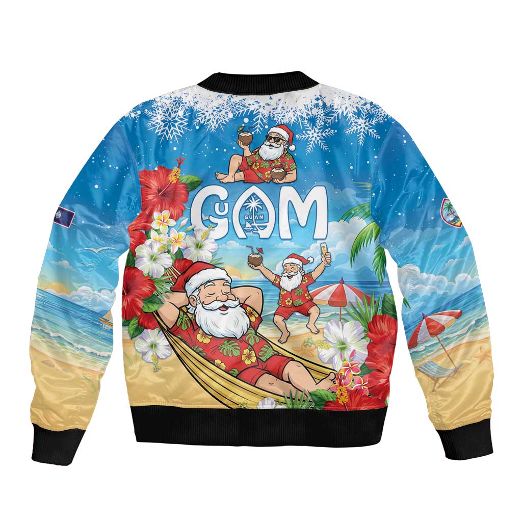 Guam Christmas Sleeve Zip Bomber Jacket Felis Pasgua Chilling Santa - Polynesian Pride