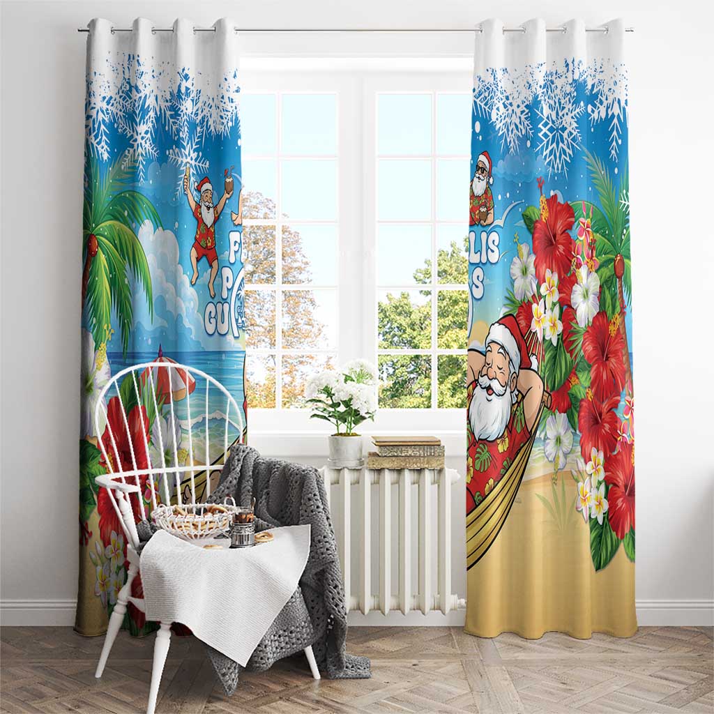 Guam Christmas Window Curtain Felis Pasgua Chilling Santa - Polynesian Pride