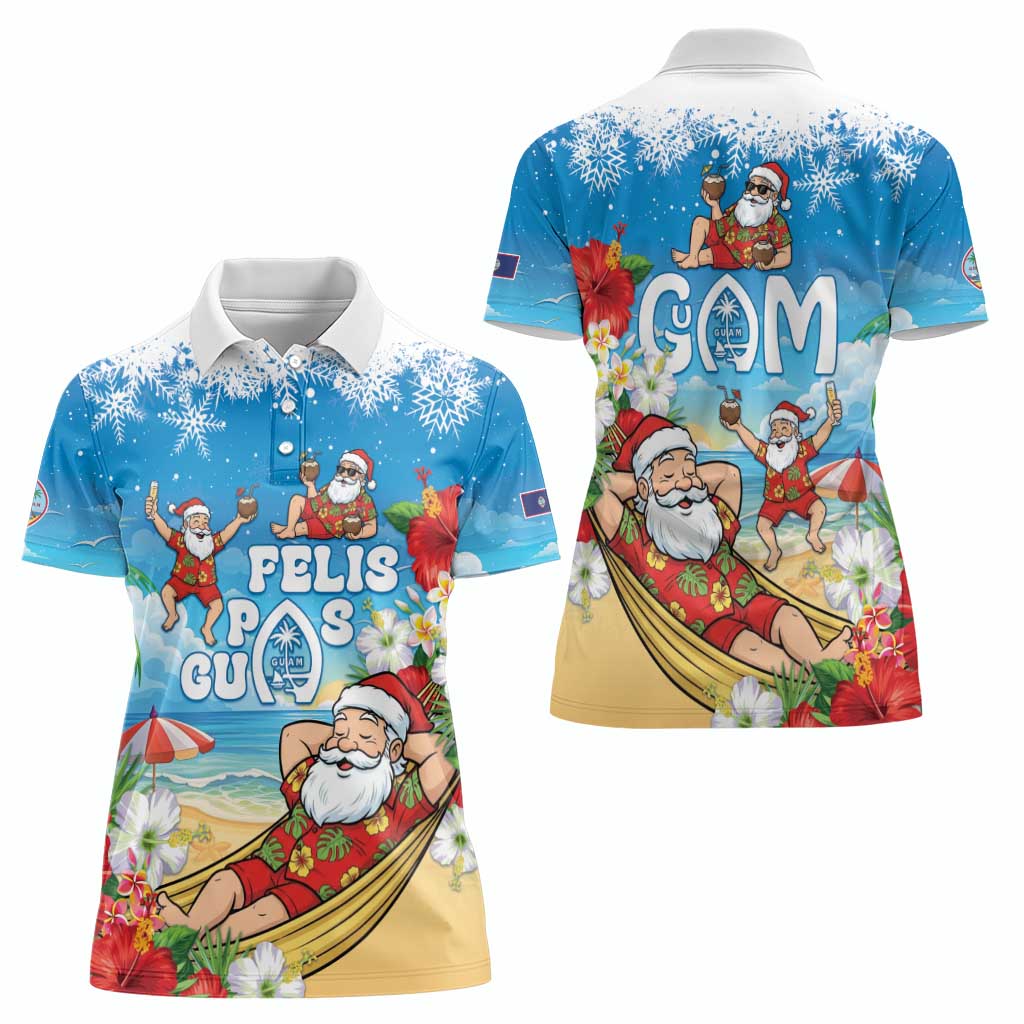 Guam Christmas Women Polo Shirt Felis Pasgua Chilling Santa - Polynesian Pride