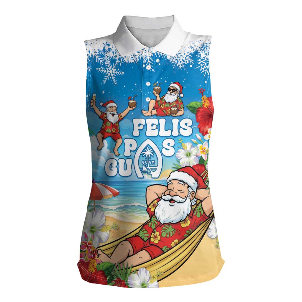 Guam Christmas Women Sleeveless Polo Shirt Felis Pasgua Chilling Santa - Polynesian Pride