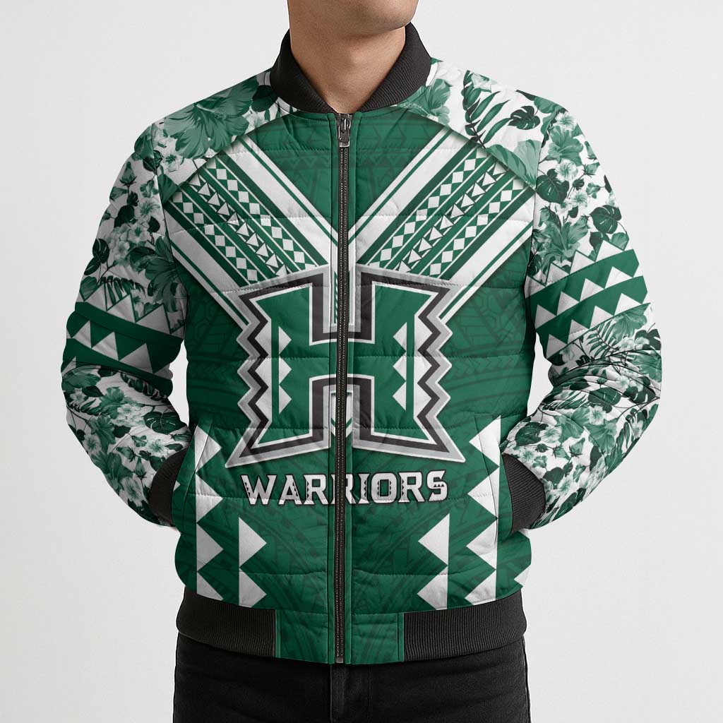 Custom Hawaii Football Bomber Puffer Jacket Rainbow Warriors Tropical Vibes LT05 - Polynesian Pride
