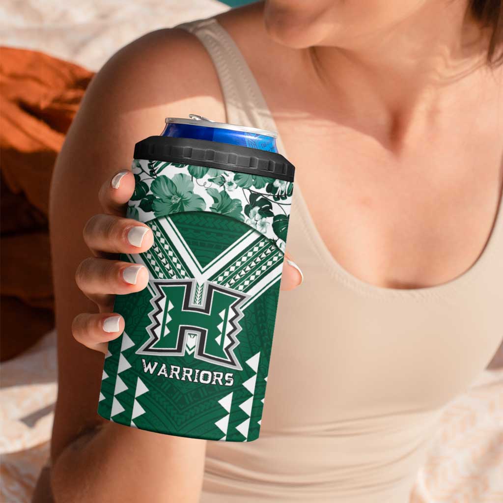 Custom Hawaii Football 4 in 1 Can Cooler Tumbler Rainbow Warriors Tropical Vibes - Polynesian Pride