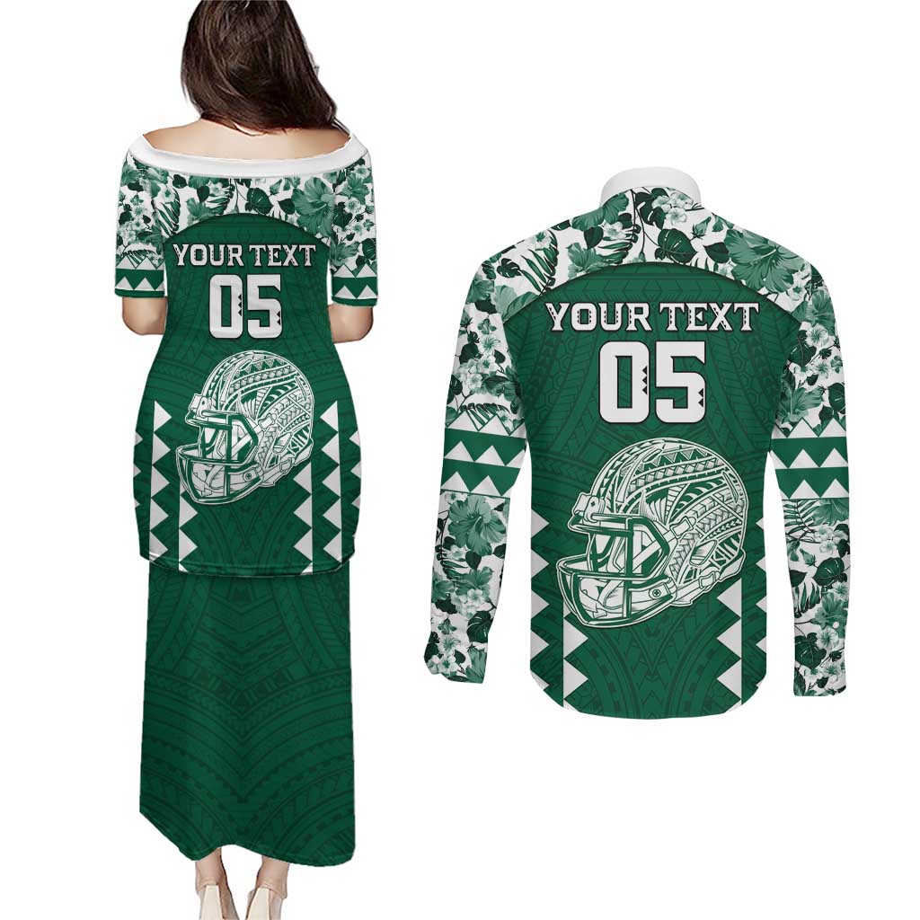 Custom Hawaii Football Couples Matching Puletasi and Long Sleeve Button Shirt Rainbow Warriors Tropical Vibes LT05 - Polynesian Pride