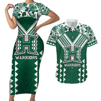 Custom Hawaii Football Couples Matching Short Sleeve Bodycon Dress and Hawaiian Shirt Rainbow Warriors Tropical Vibes - Polynesian Pride