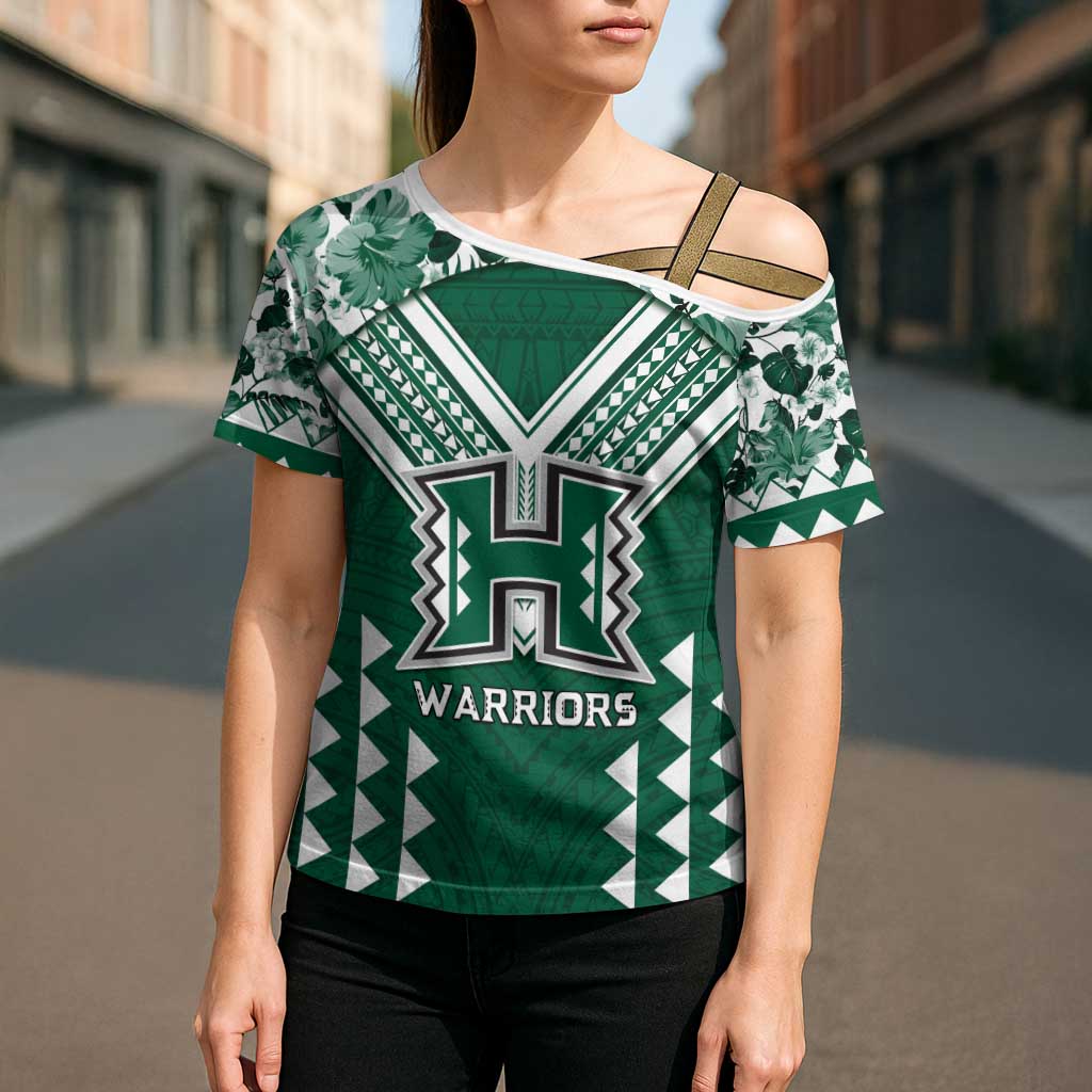Custom Hawaii Football Cross Shoulder Shirt Rainbow Warriors Tropical Vibes - Polynesian Pride
