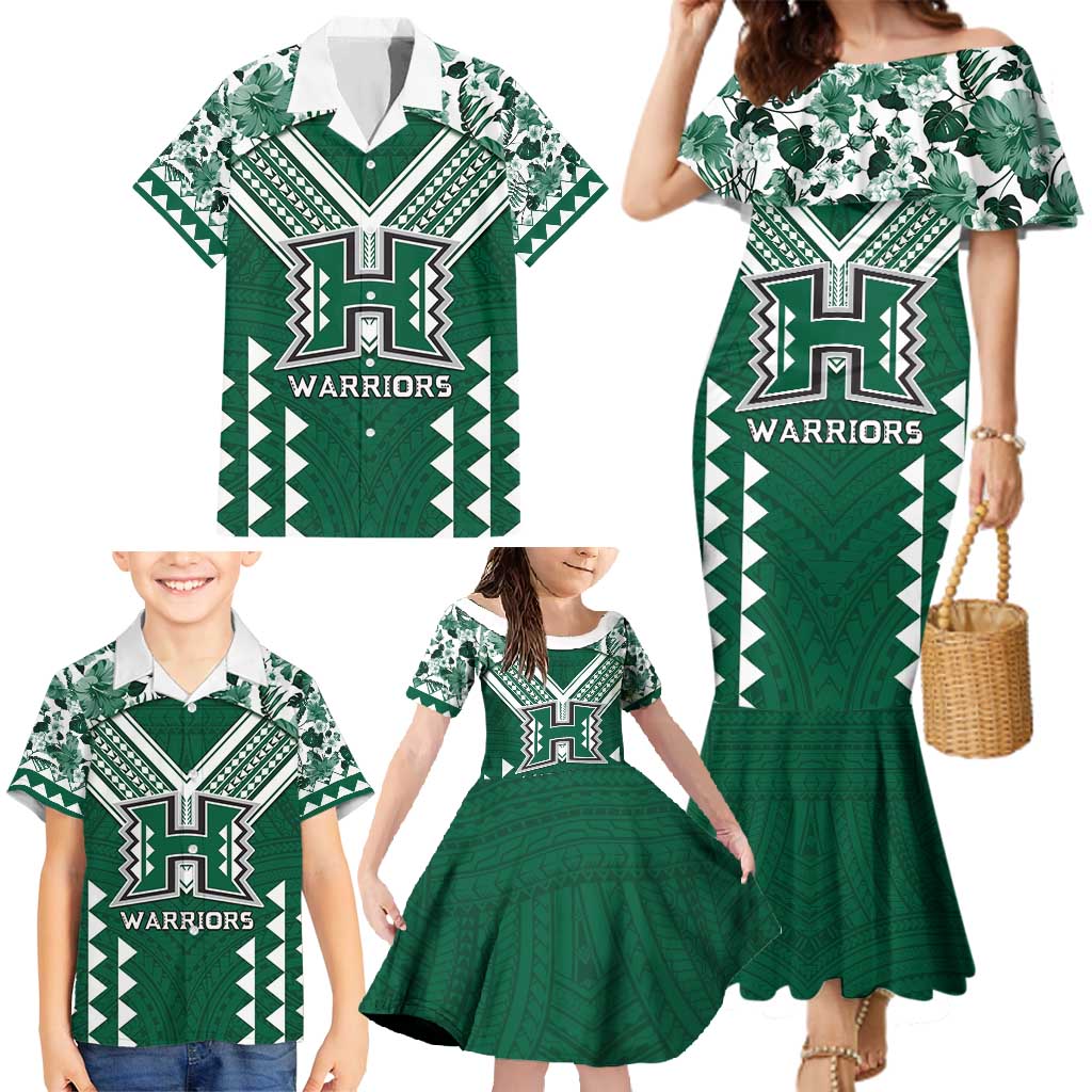 Custom Hawaii Football Family Matching Mermaid Dress and Hawaiian Shirt Rainbow Warriors Tropical Vibes - Polynesian Pride