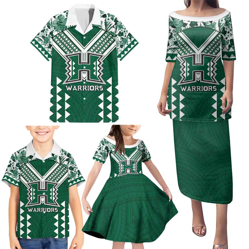 Custom Hawaii Football Family Matching Puletasi and Hawaiian Shirt Rainbow Warriors Tropical Vibes - Polynesian Pride