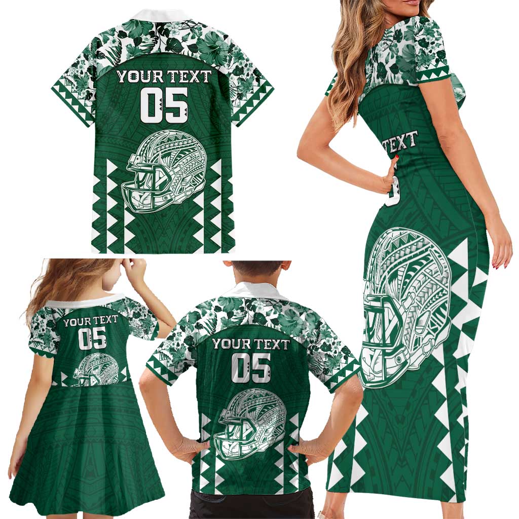 Custom Hawaii Football Family Matching Short Sleeve Bodycon Dress and Hawaiian Shirt Rainbow Warriors Tropical Vibes - Polynesian Pride