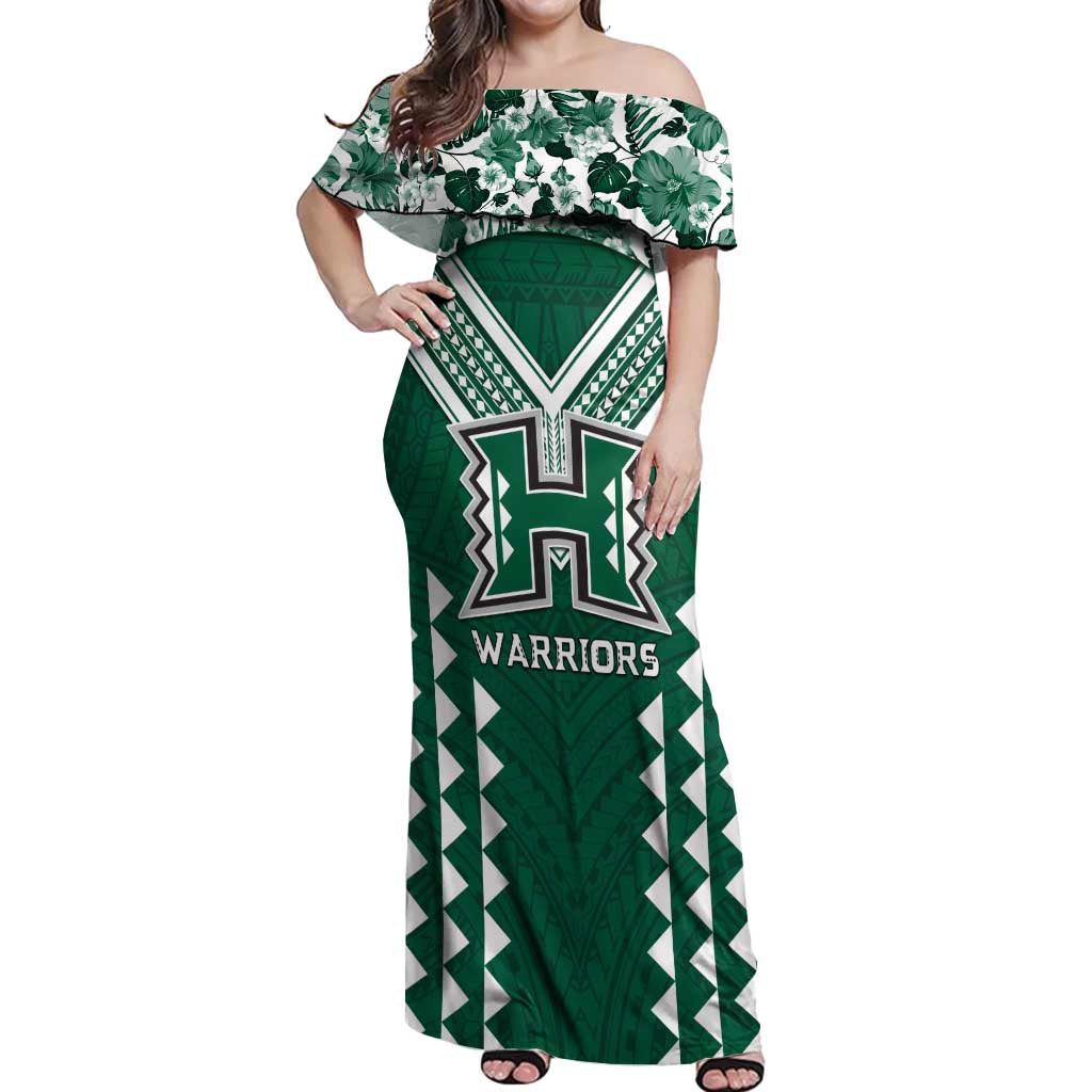 Custom Hawaii Football Off Shoulder Maxi Dress Rainbow Warriors Tropical Vibes - Polynesian Pride