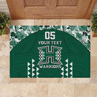 Custom Hawaii Football Rubber Doormat Rainbow Warriors Tropical Vibes LT05 Green - Polynesian Pride