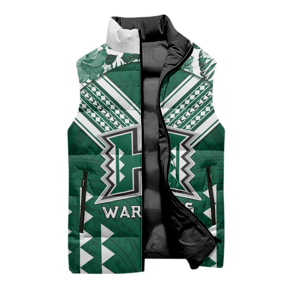 Custom Hawaii Football Sleeveless Puffer Jacket Rainbow Warriors Tropical Vibes - Polynesian Pride