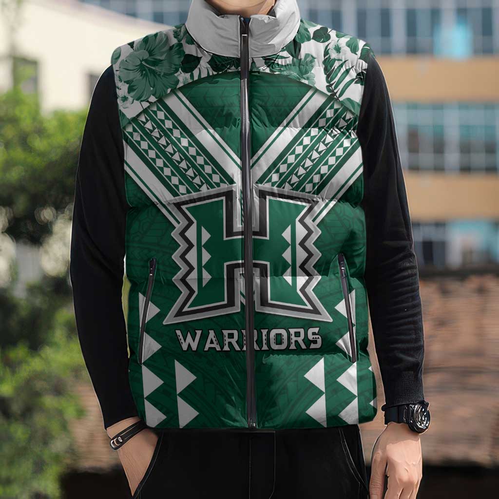 Custom Hawaii Football Sleeveless Puffer Jacket Rainbow Warriors Tropical Vibes - Polynesian Pride