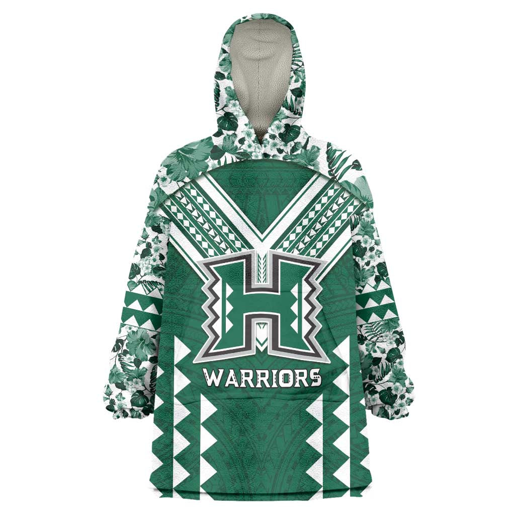 Custom Hawaii Football Wearable Blanket Hoodie Rainbow Warriors Tropical Vibes - Polynesian Pride