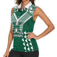 Custom Hawaii Football Women Sleeveless Polo Shirt Rainbow Warriors Tropical Vibes - Polynesian Pride