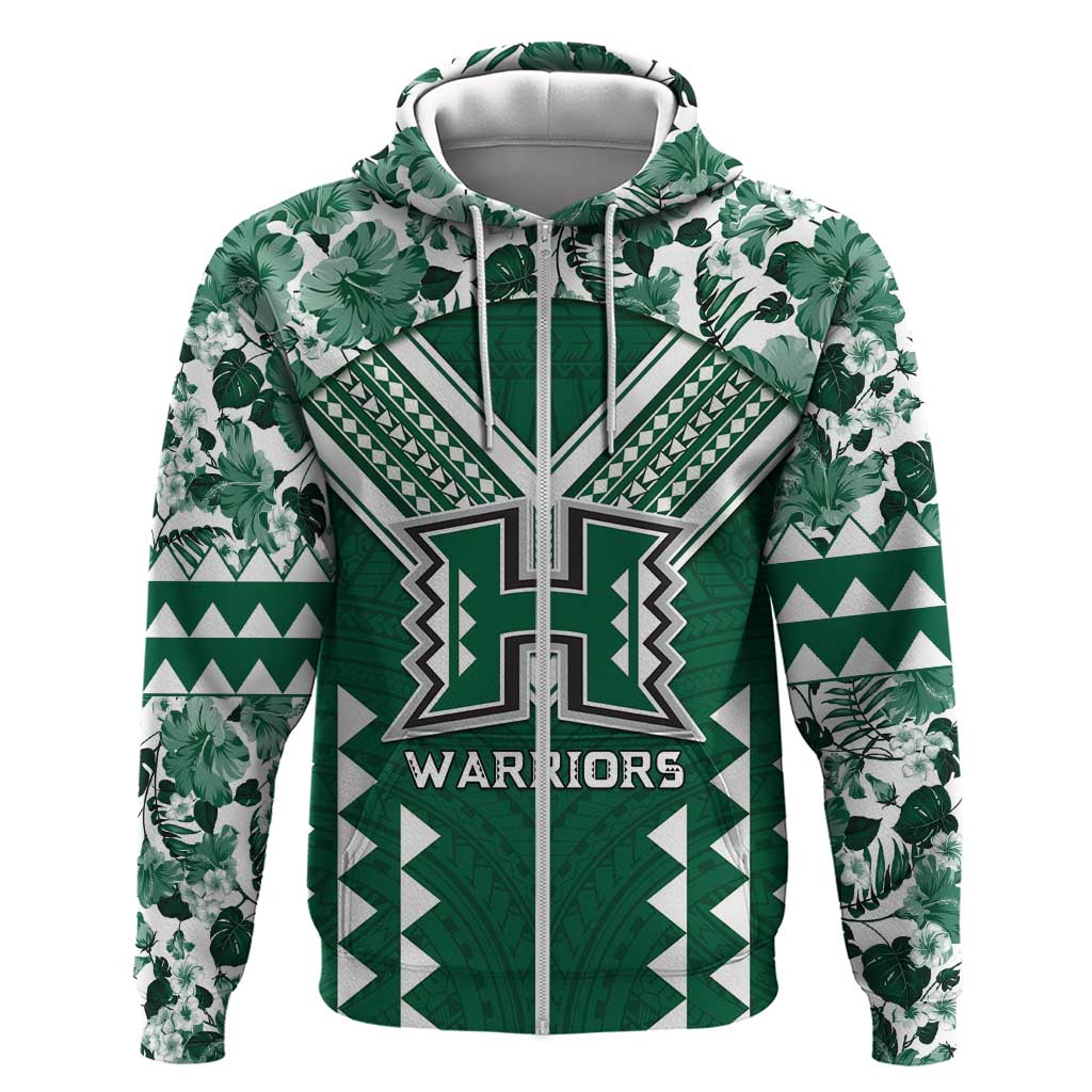 Custom Hawaii Football Zip Hoodie Rainbow Warriors Tropical Vibes - Polynesian Pride
