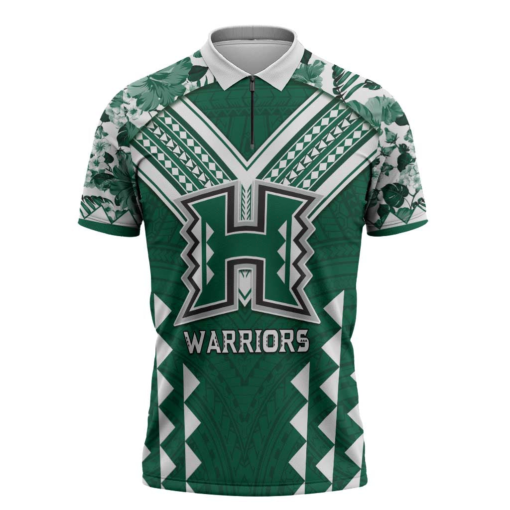 Custom Hawaii Football Zipper Polo Shirt Rainbow Warriors Tropical Vibes - Polynesian Pride