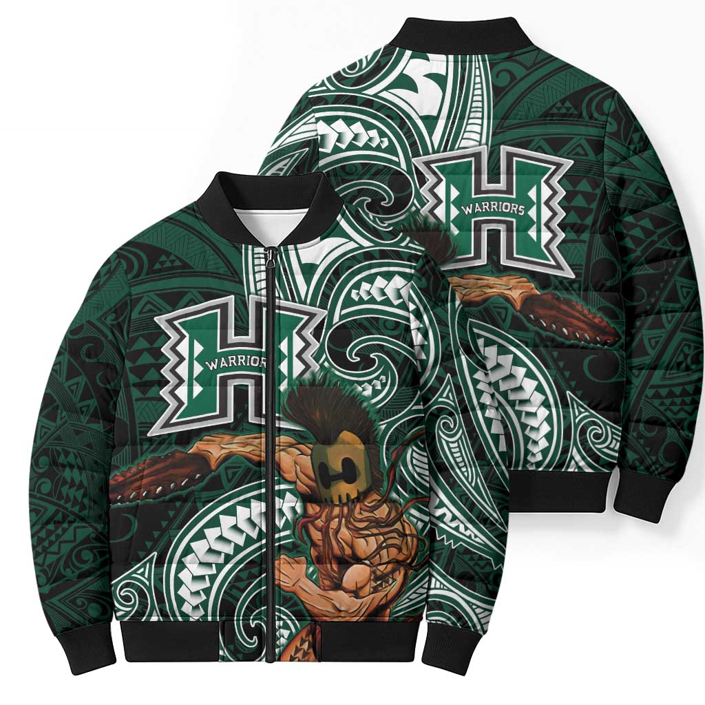 Hawaii Ikaika Warrior Football Bomber Puffer Jacket Polynesian Tribal Tattoo - Polynesian Pride