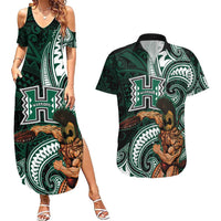 Hawaii Ikaika Warrior Football Couples Matching Summer Maxi Dress and Hawaiian Shirt Polynesian Tribal Tattoo - Polynesian Pride