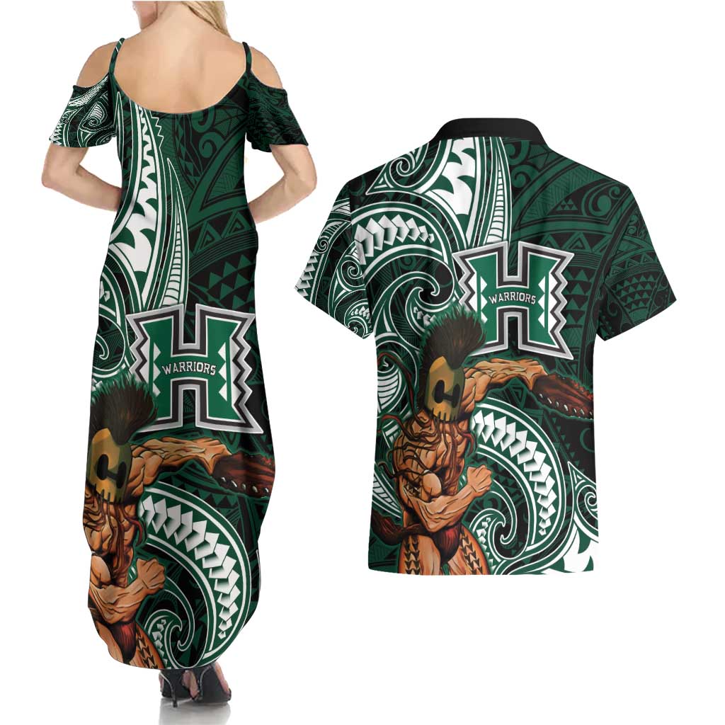 Hawaii Ikaika Warrior Football Couples Matching Summer Maxi Dress and Hawaiian Shirt Polynesian Tribal Tattoo - Polynesian Pride