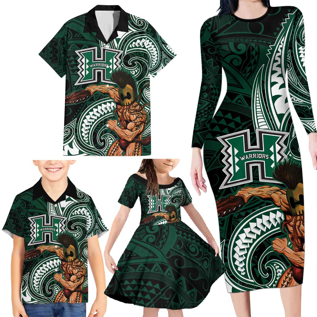 Hawaii Ikaika Warrior Football Family Matching Long Sleeve Bodycon Dress and Hawaiian Shirt Polynesian Tribal Tattoo - Polynesian Pride