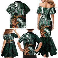 Hawaii Ikaika Warrior Football Family Matching Mermaid Dress and Hawaiian Shirt Polynesian Tribal Tattoo - Polynesian Pride